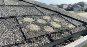 Aging asphalt shingle is sign You Need a New roof showing severe granular loss.