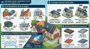 2026 new roof cost infographic breakdown by material type house size and labor