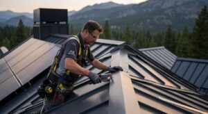 Residential metal roofing installation process.